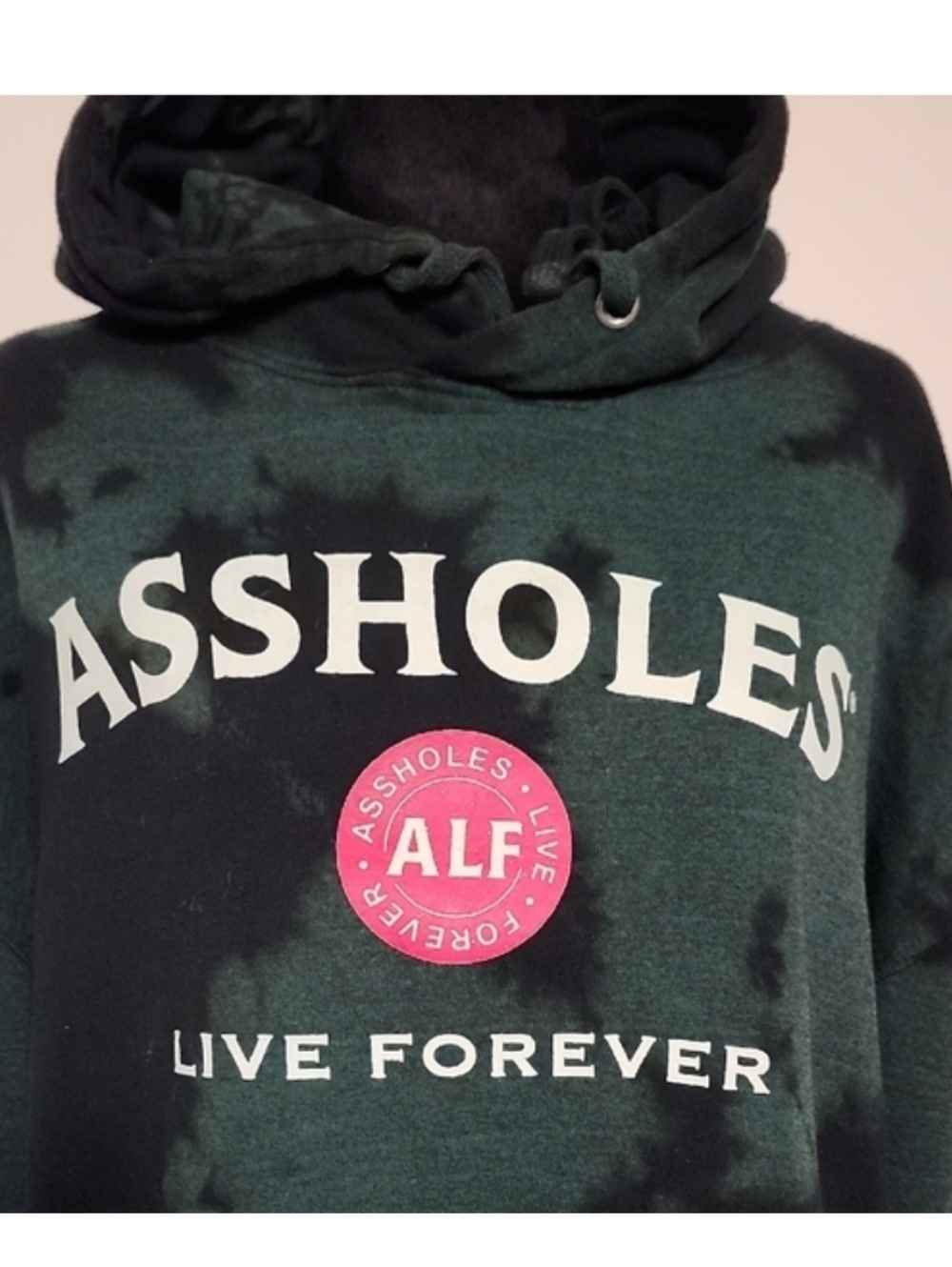 Assholes Live Forever Green Tie-Dye Graphic Hoodie XL Streetwear Pullover